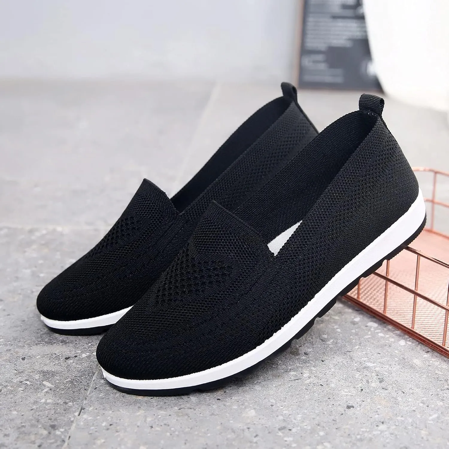 Womens Slip On Walking Shoes Lightweight Comfortable Sneakers Casual Canvas Flats Non Slip Elastic Loafers