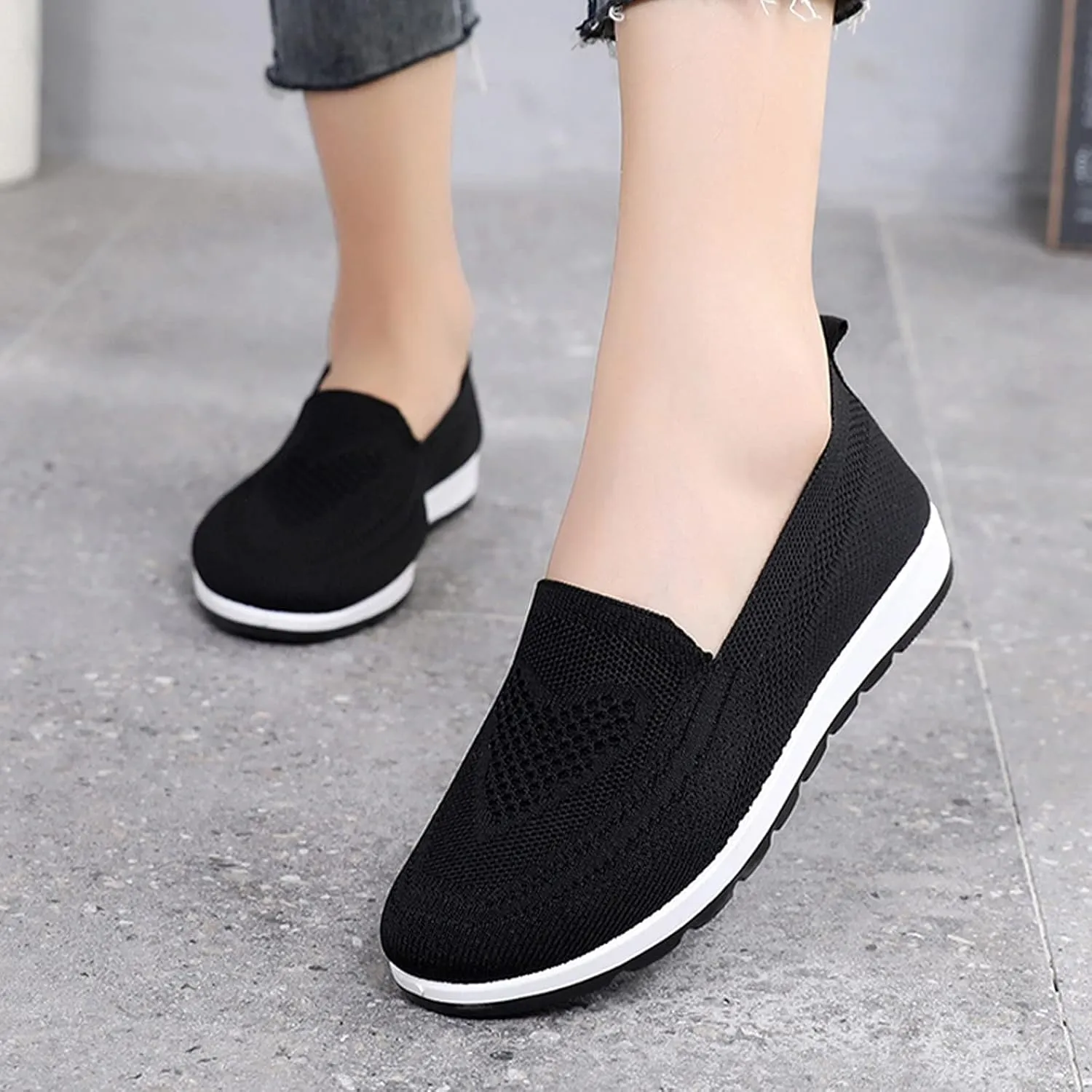 Womens Slip On Walking Shoes Lightweight Comfortable Sneakers Casual Canvas Flats Non Slip Elastic Loafers