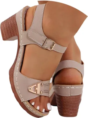 Women'S Strappy Low Chunky Block Heel Sandals Open Toe Solid Color Hollow Out Adjustable Strap Sandals Adjustable Straps Beach Vacation Travel Outdoor High Heel Dress Sandals