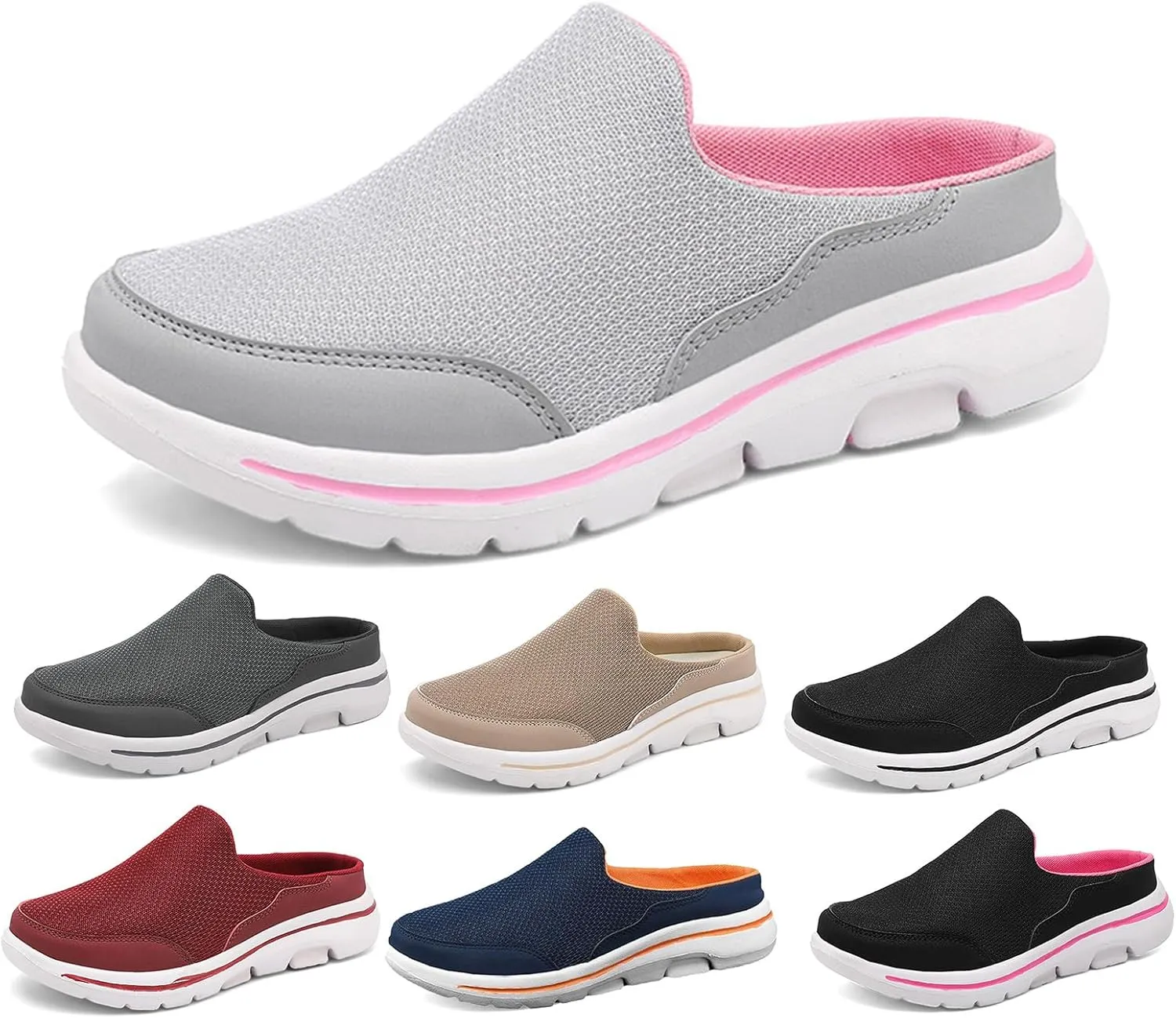 Womens Walking Shoes Breathable Mesh Mules Lightweight Open Back Slippers Casual Comfortable Wedge Mules Knitted Closed Toe Slip On Clogs Orthopedic Diabetic Shoes with Arch-Support